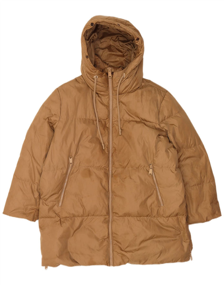 Cappotto imbottito con cappuccio da donna Zara UK 16 grande marrone in poliammide