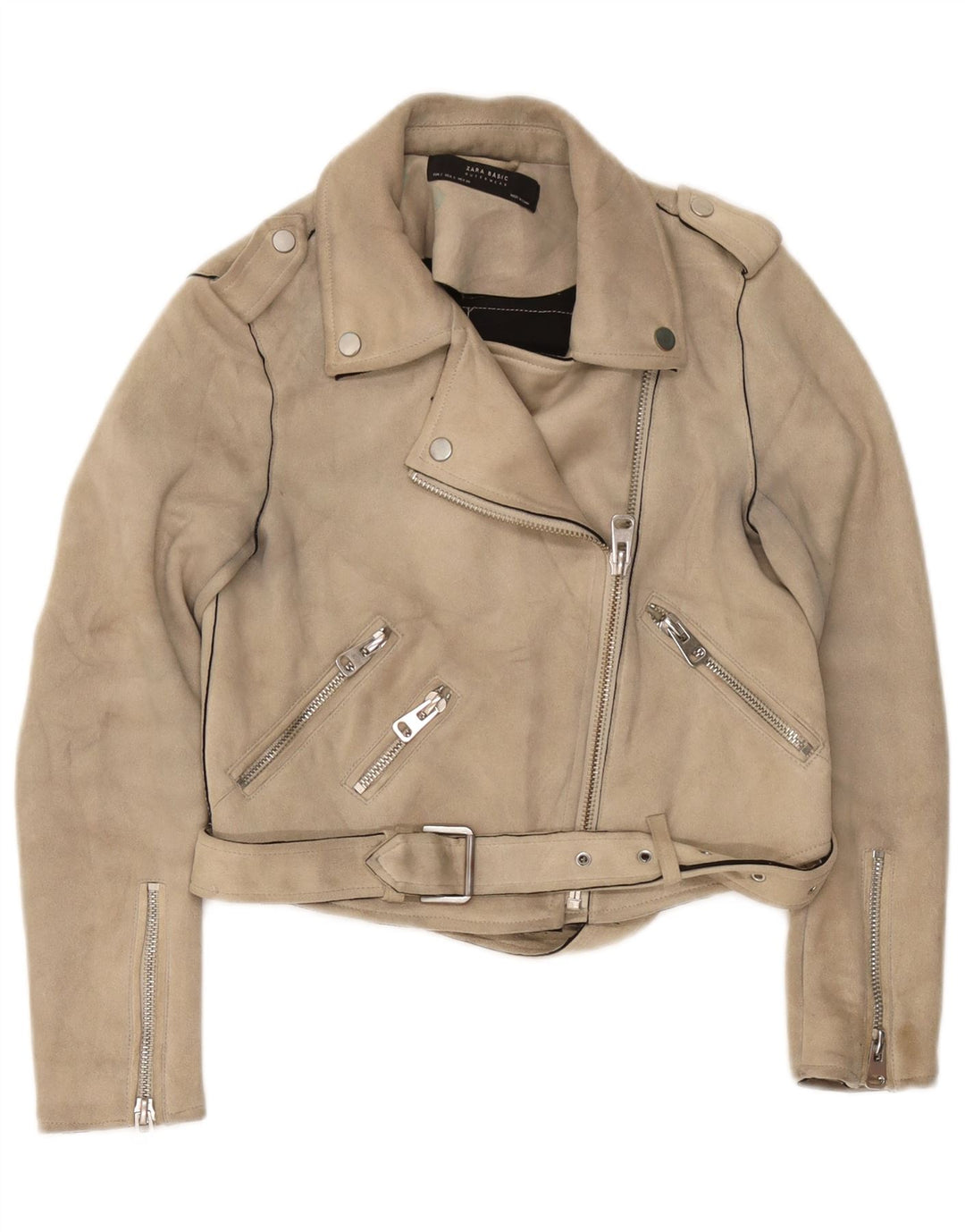 Giacca da motociclista corta da donna Zara UK 10 piccola in poliestere beige