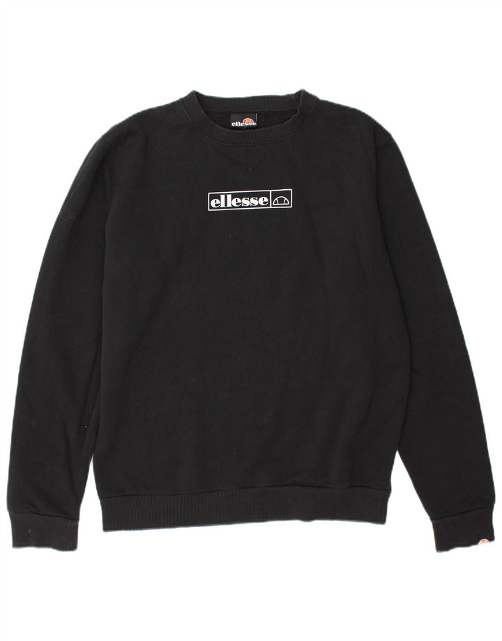 ELLESSE Womens Oversized Graphic Sweatshirt Jumper UK 10 Small  Black