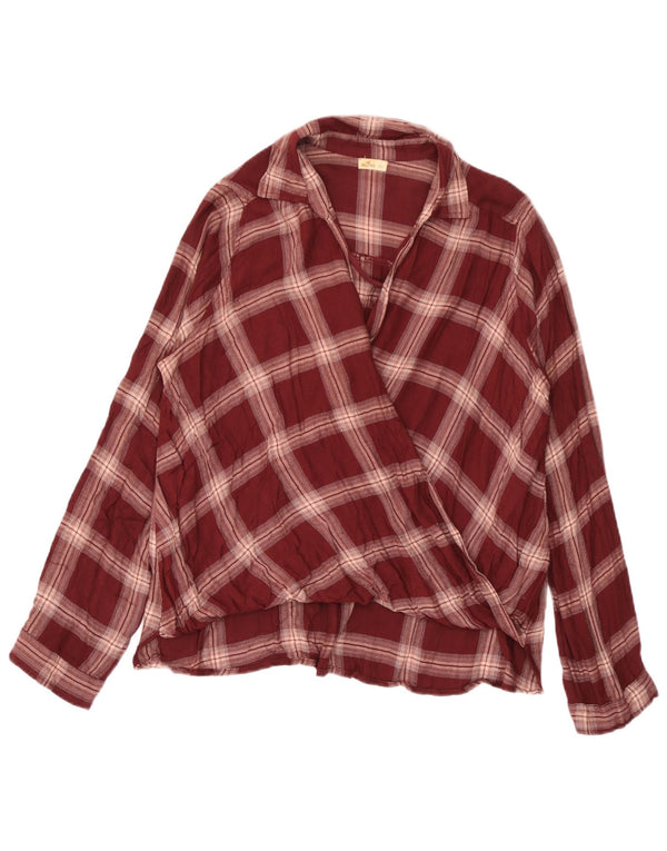 Camicetta a maniche lunghe da donna Hollister UK 10 Small Borgogna Check Viscosa