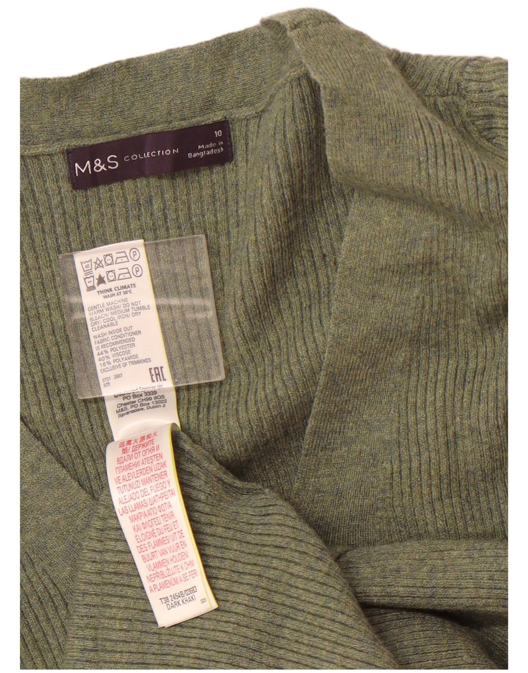 Maglione maglione con scollo a V da donna Marks & Spencer UK 10 piccolo poliestere verde