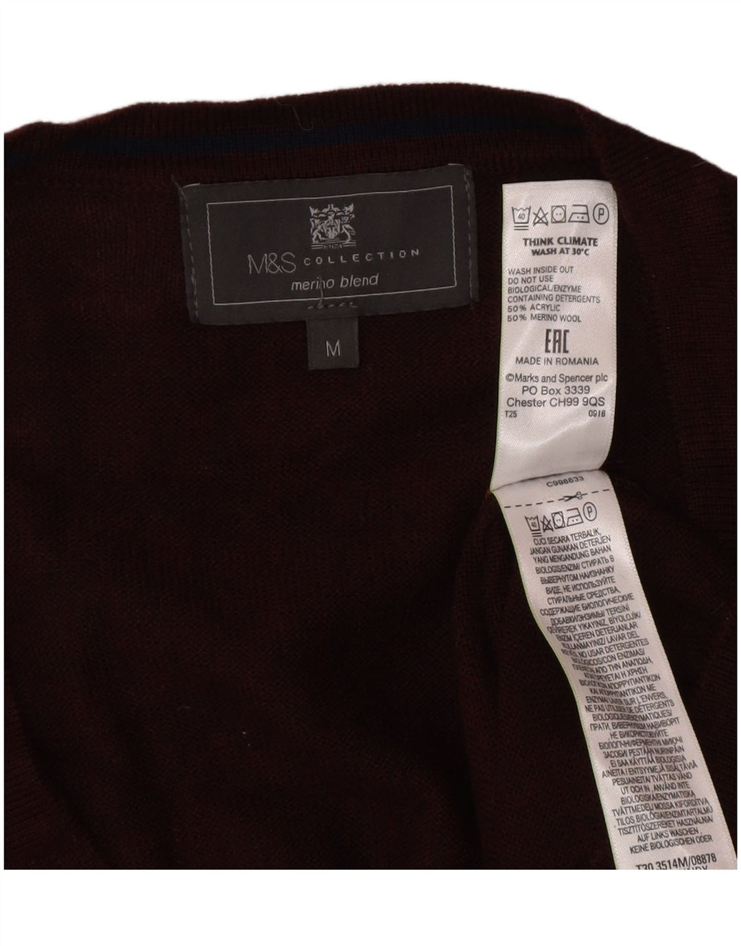 Maglione cardigan da uomo Marks & Spencer medio bordeaux in acrilico