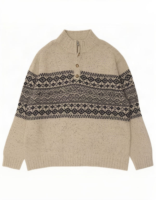 Ruff Hewn Maglione da uomo con collo a bottoni 2XL Acrilico geometrico beige