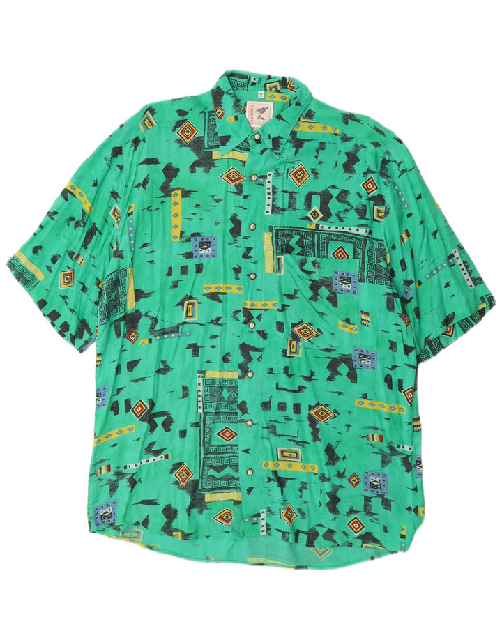 Camicia da uomo a maniche corte Benetti taglia 39 viscosa geometrica verde medio