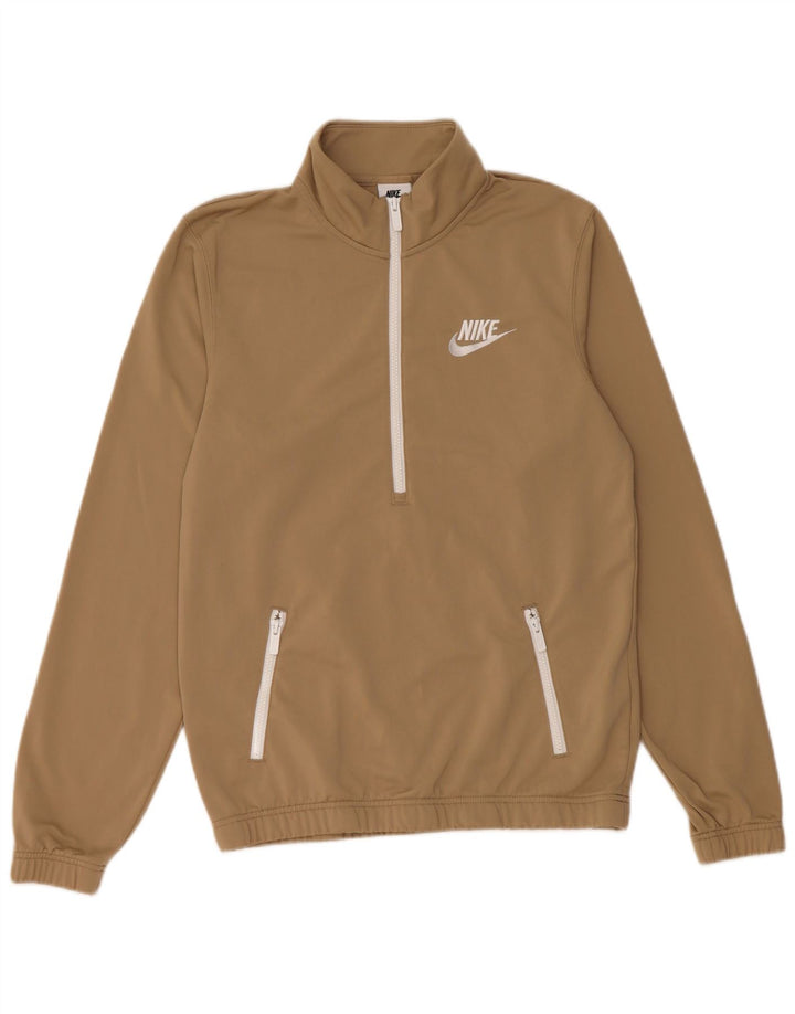 Felpa Nike da uomo con zip e collo, piccola, in poliestere beige