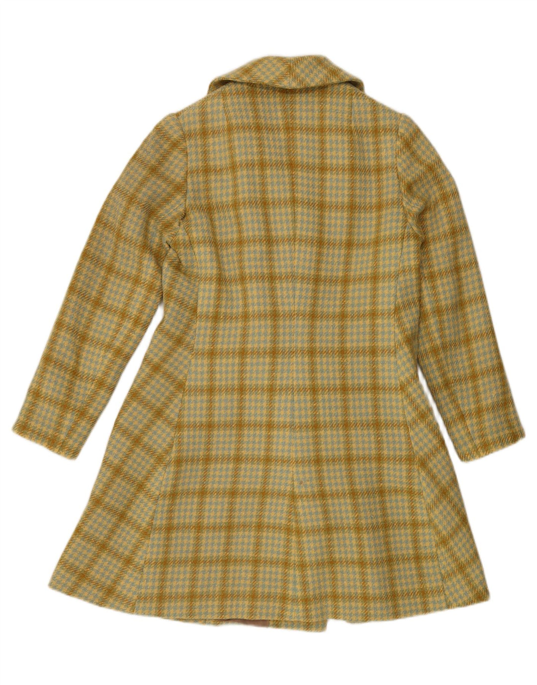 Cappotto doppiopetto vintage da donna UK 14 pied de poule medio giallo