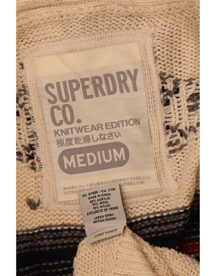 Maglione cardigan lungo da donna SUPERDRY UK 14 medio bianco sporco