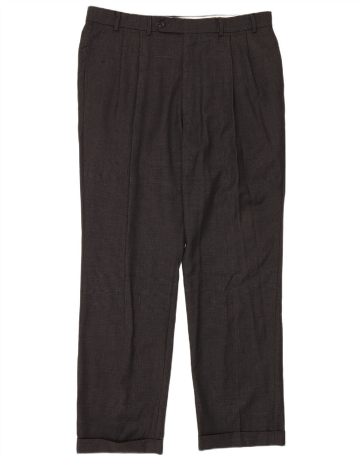 Pantaloni da abito da uomo NAUTICA con pegging W38 L32 lana a quadri grigi