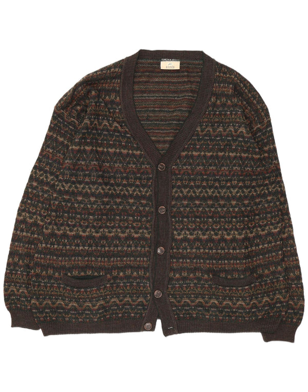 Maglione cardigan da uomo Rodes 2XL lana geometrica marrone