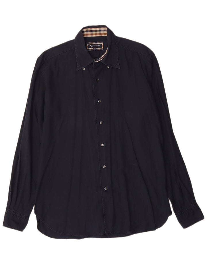 Camicia da uomo AQUASCUTUM taglia 16 1/2 42 grande cotone blu navy