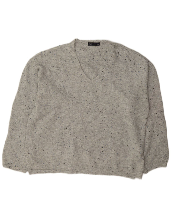 Maglione maglione con scollo a V da donna Marks & Spencer UK 16 grande grigio screziato