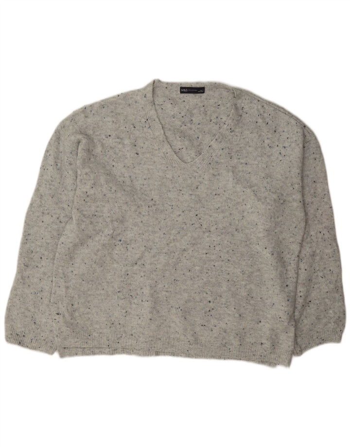 Maglione maglione con scollo a V da donna Marks & Spencer UK 16 grande grigio screziato