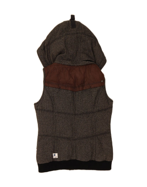 KHUJO Womens Hooded Padded Gilet UK 14 Large Grey Herringbone Polyester