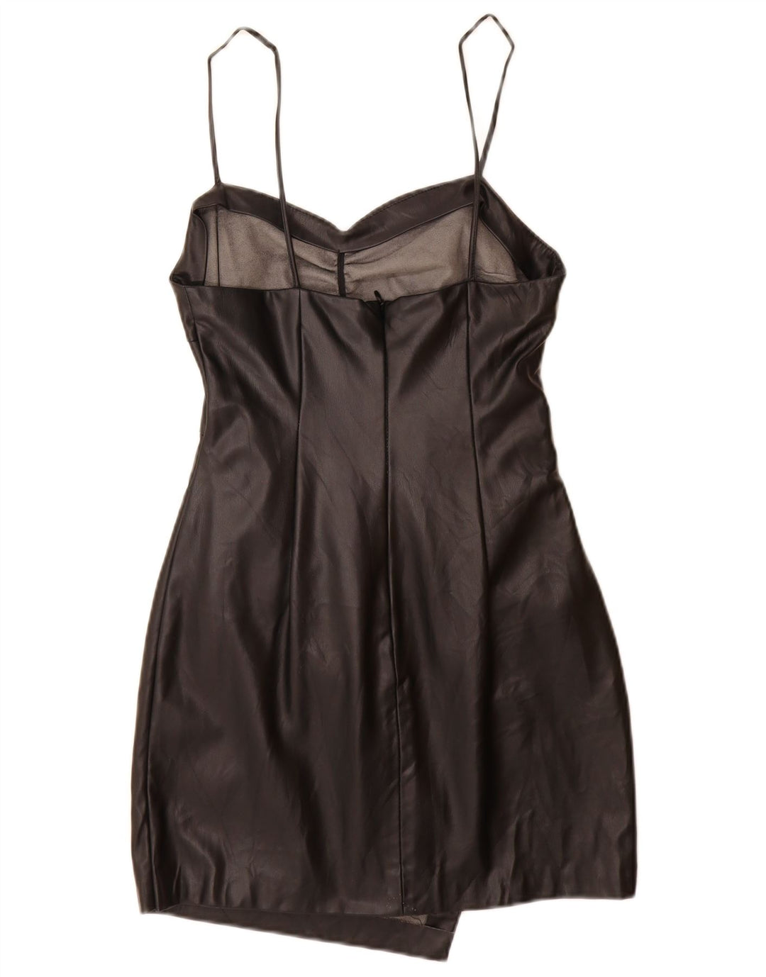 Abito aderente da donna in ecopelle Zara UK 12 poliuretano nero medio