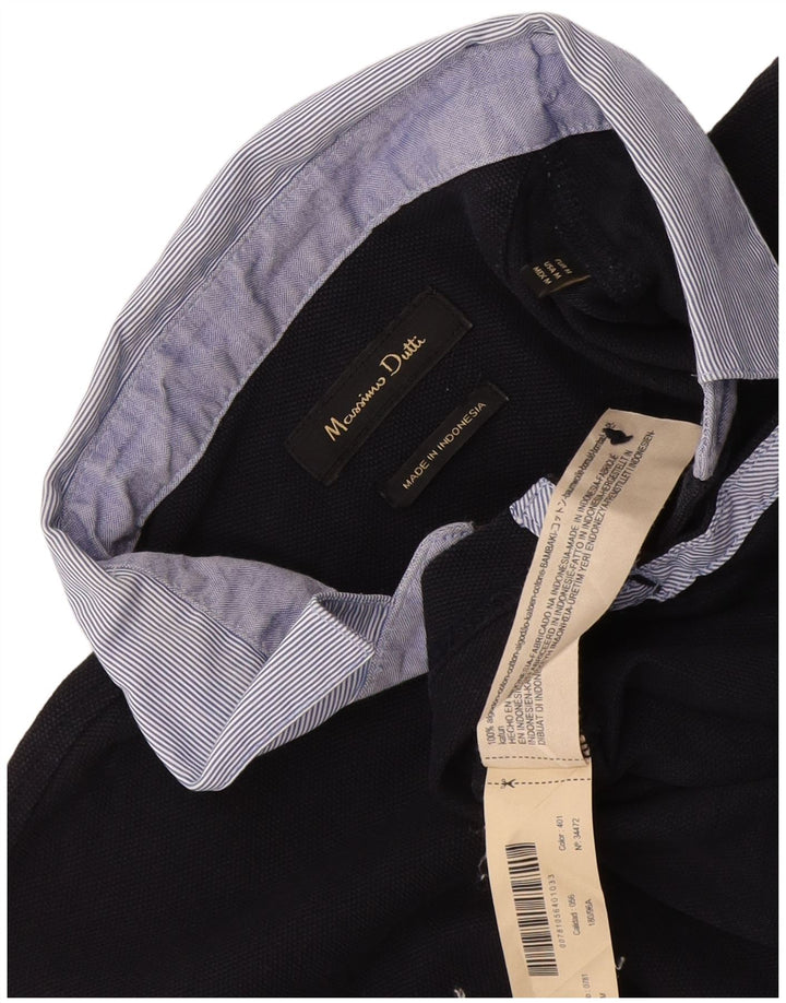 Massimo Dutti Mens Polo Shirt Medium Navy Blue Colourblock Cotton