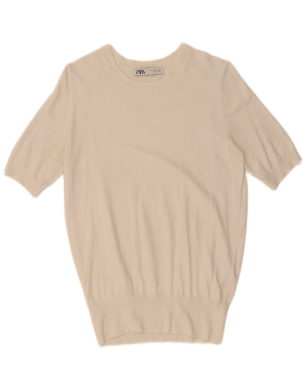 Maglione Zara da donna a maniche corte con scollo a barca UK 12 bianco medio