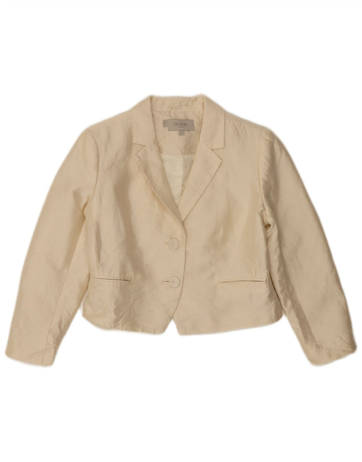 Giacca blazer corta da donna a 2 bottoni Hobbs UK 10 piccola lana bianco sporco