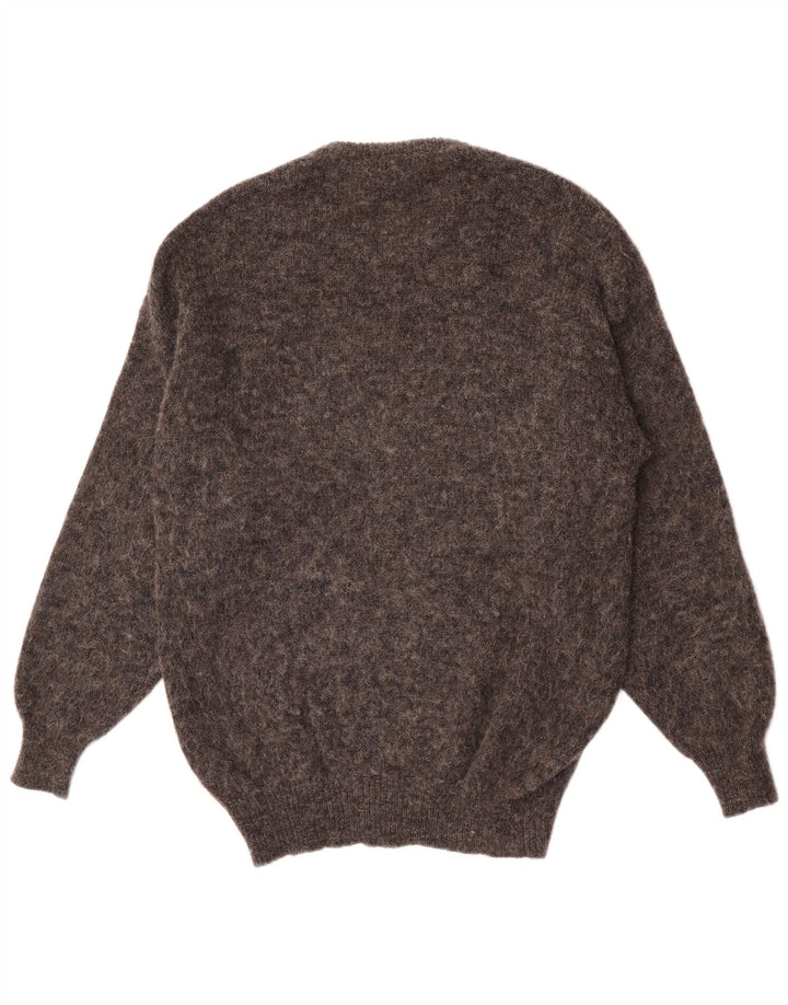 Maglione maglione girocollo da uomo vintage grigio medio a rombi/diamante