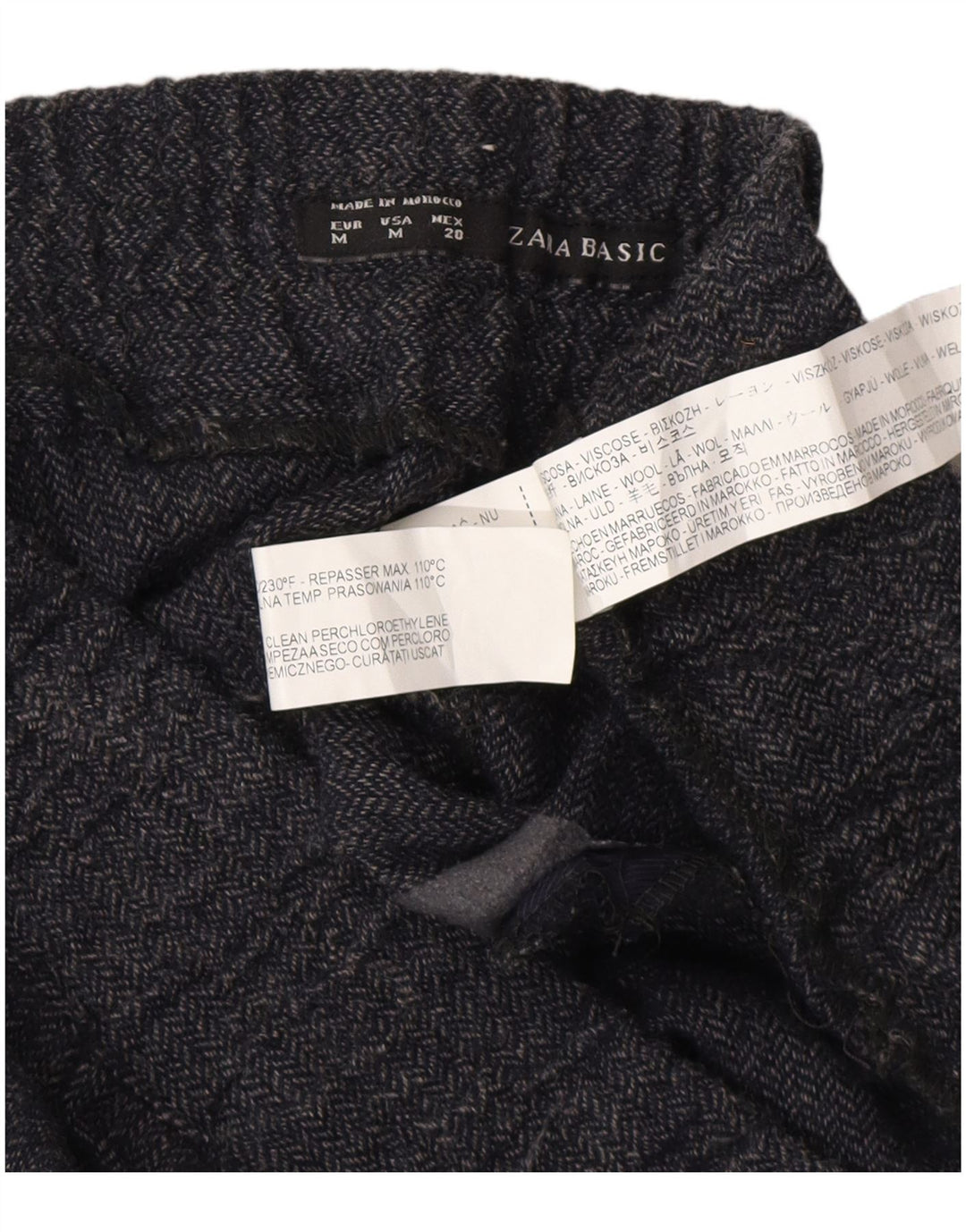 Pantaloni jogging da donna Zara medi W28 L27 viscosa a spina di pesce blu navy