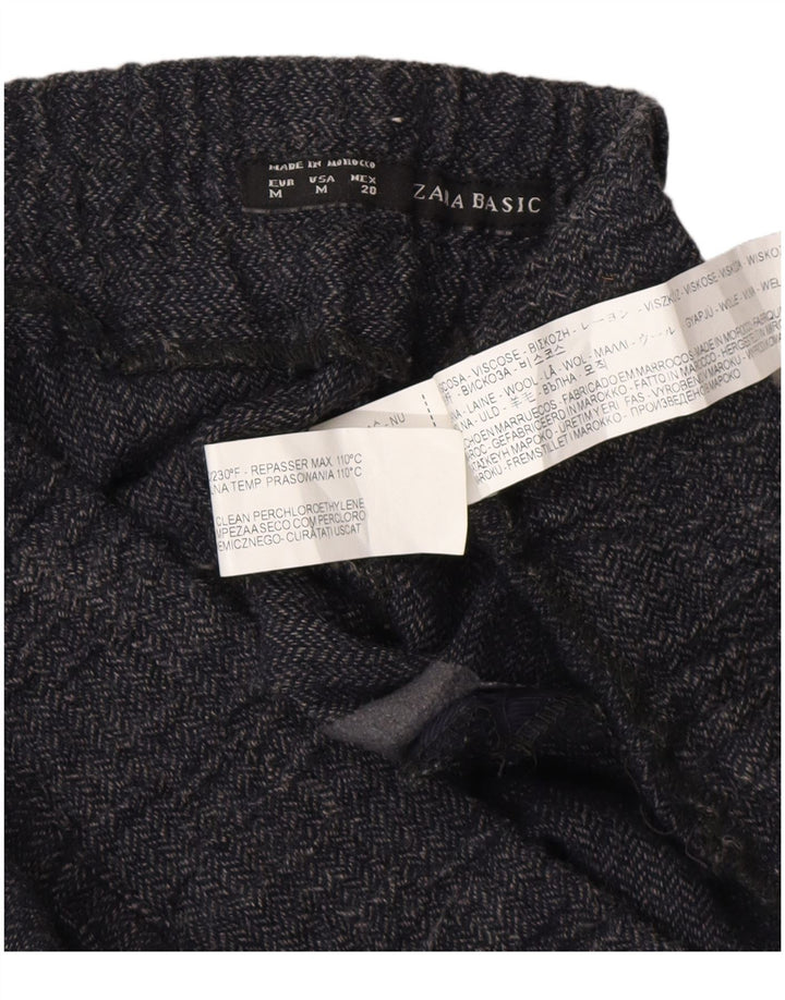 Pantaloni jogging da donna Zara medi W28 L27 viscosa a spina di pesce blu navy