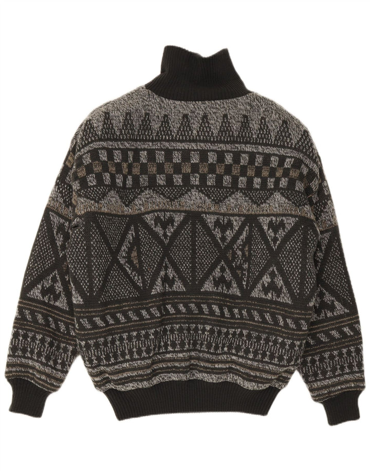 Giubbotto bomber vintage da uomo lavorato a maglia IT 52 XL grigio Fair Isle poliacrilico
