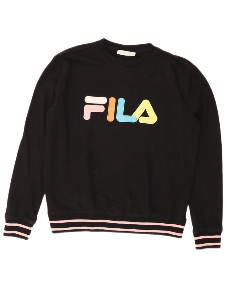 Felpa grafica da donna FILA Maglione UK 14 Cotone nero medio