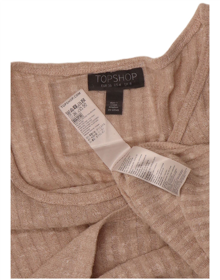 Topshop Donna Crop Oversize Top Manica Lunga UK 8 Piccolo Beige