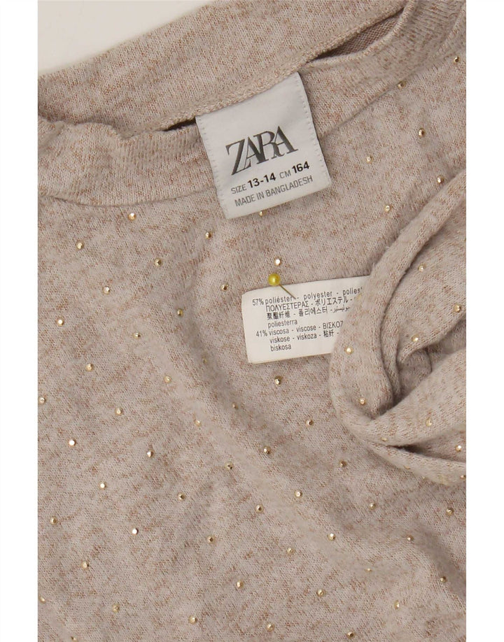 Top Zara Bambina Manica Lunga 13-14 Anni Poliestere Beige