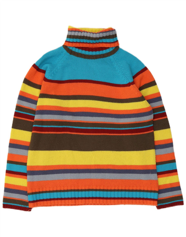 Maglione maglione vintage da donna con collo alto UK 16 grandi strisce multicolori