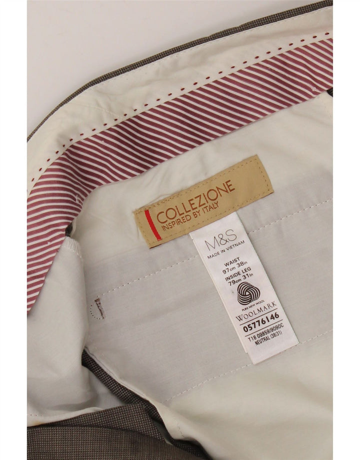MARKS & SPENCER Pantaloni da abito dritti da uomo W38 L31 Lana marrone