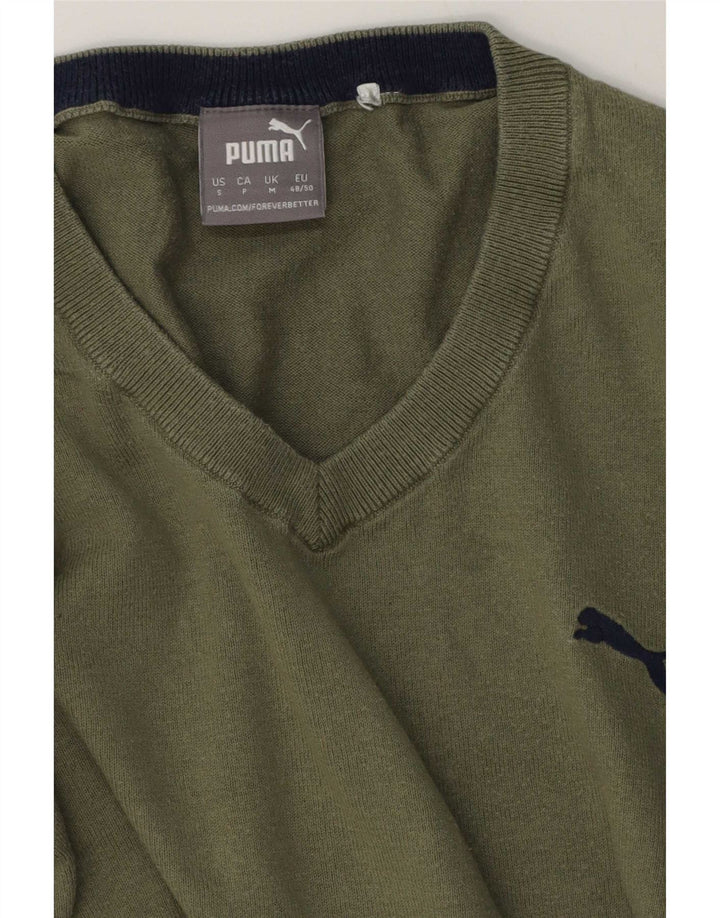 Maglione Puma da uomo con scollo a V color block verde medio