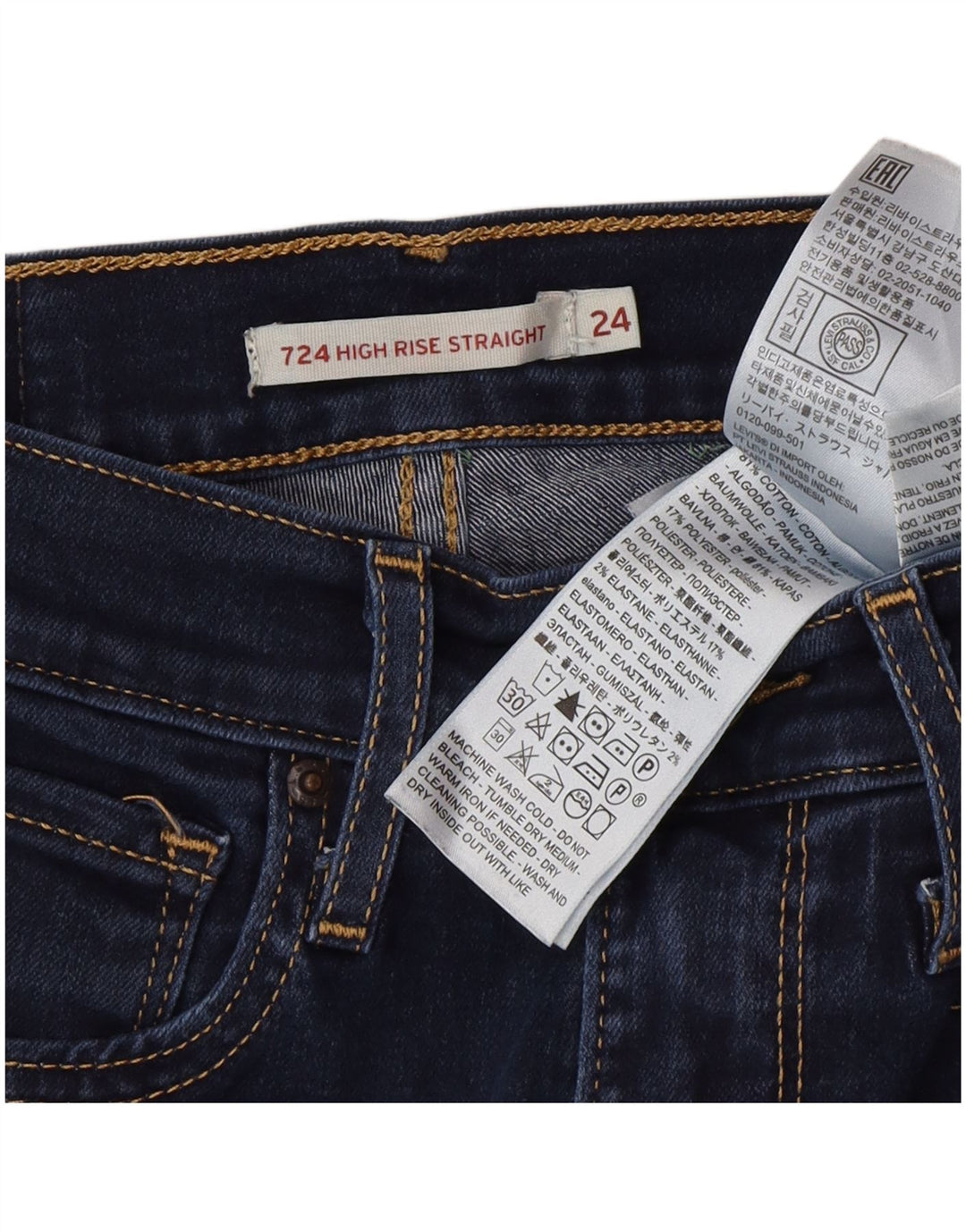 Jeans dritti a vita alta Levi's 724 da donna W24 L30 cotone blu