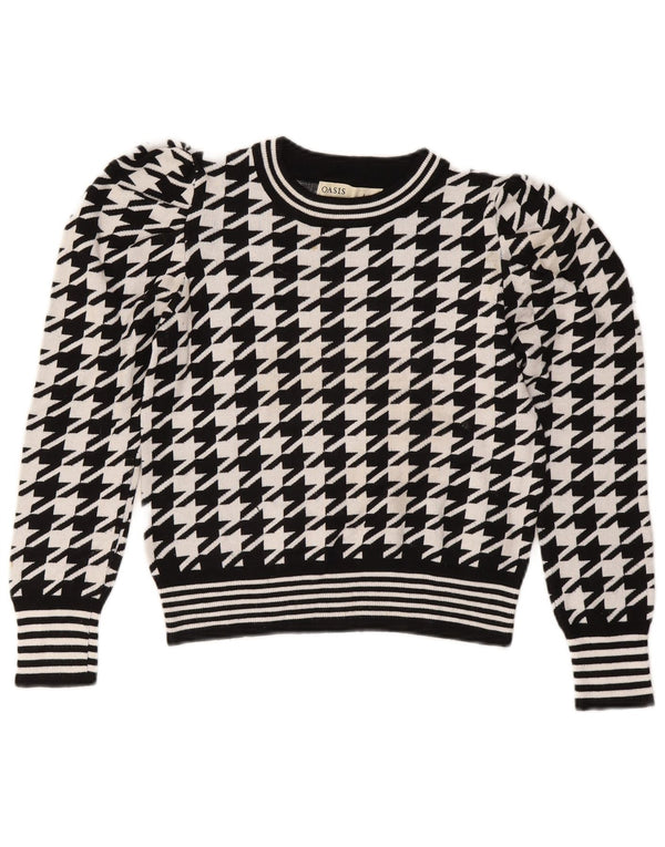Oasis Maglione corto con scollo a barca da donna UK 10 Piccolo pied de poule nero