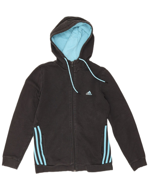 Maglione con cappuccio e zip da donna Adidas UK 12/14 Cotone nero medio