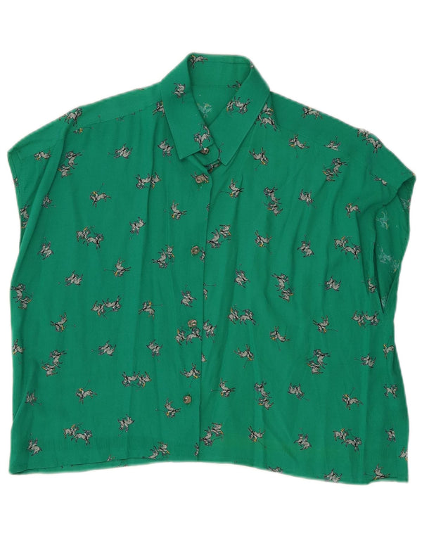 Camicetta senza maniche con grafica corta da donna vintage UK 12 verde medio