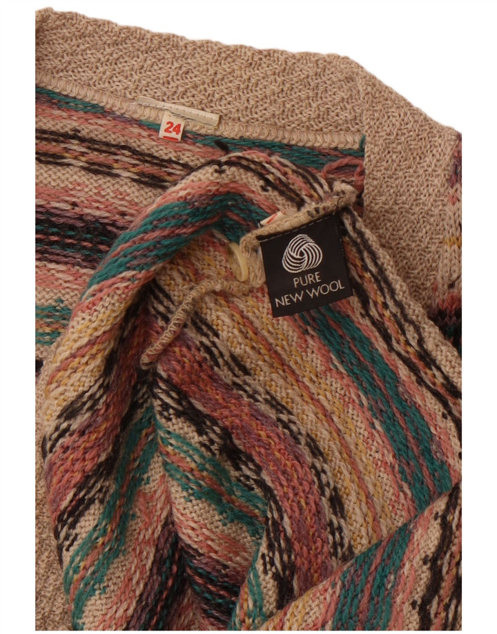 Maglione cardigan da donna VINTAGE UK 14 Lana Fair Isle marrone grande