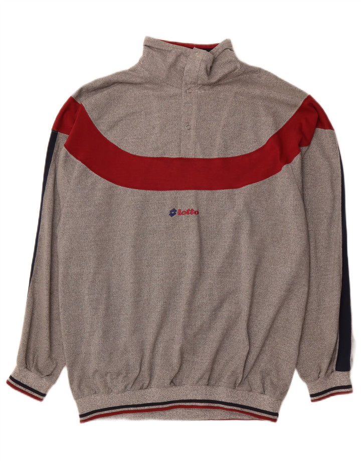 LOTTO Mens Graphic Button Neck Sweatshirt Jumper 2XL Grey Colourblock