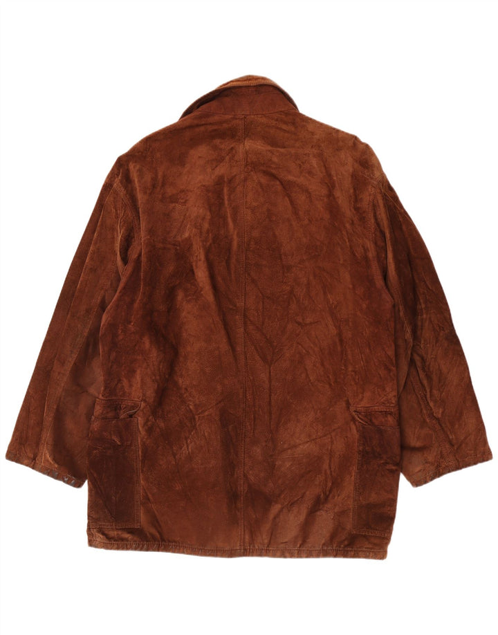 Soprabito vintage da donna in pelle scamosciata UK 18 XL Marrone