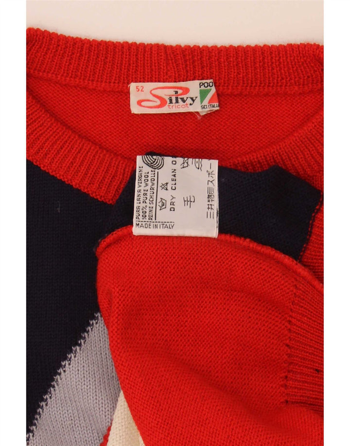 Maglione maglione girocollo da uomo Silvy IT 52 Large rosso color block in lana