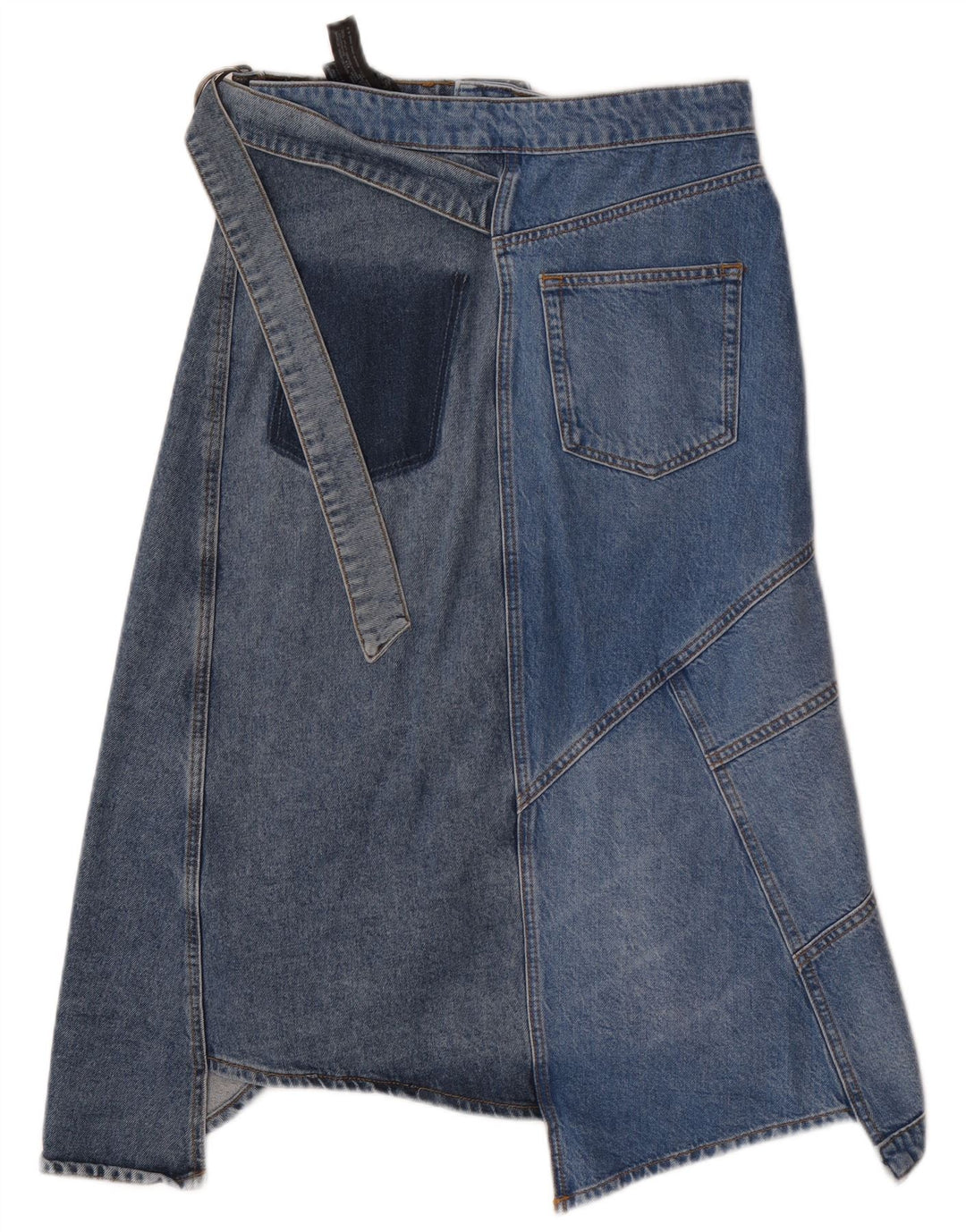 Gonna di jeans asimmetrica da donna Zara piccola W26 in cotone patchwork blu