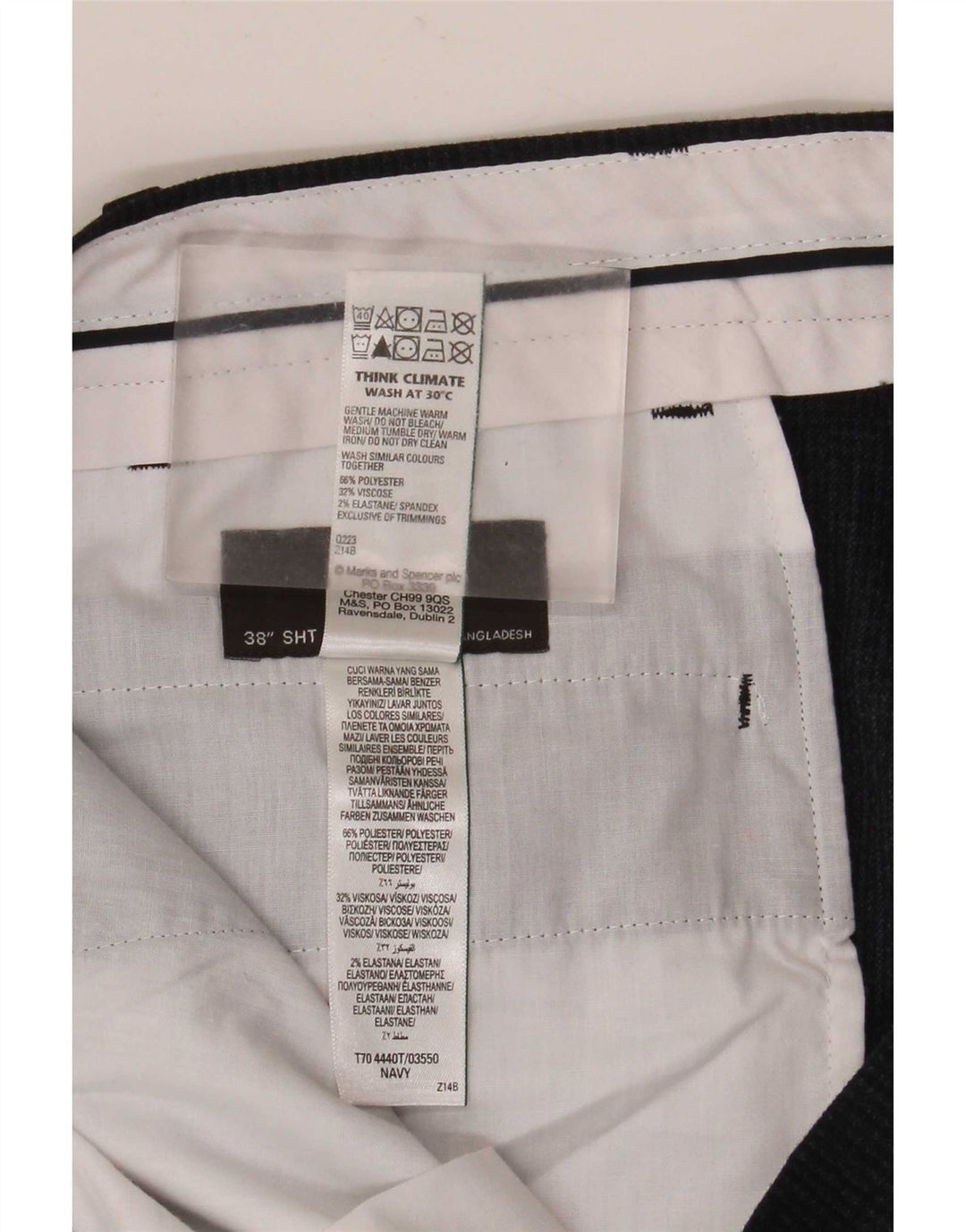 Pantaloni casual dritti da uomo Marks & Spencer W38 L29 poliestere blu navy