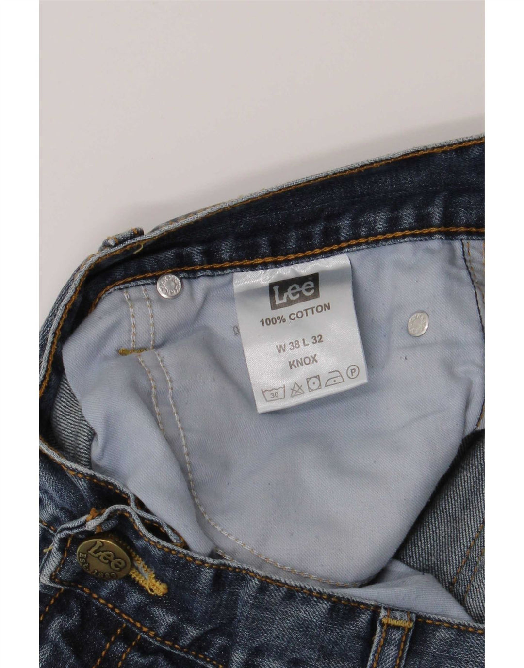 Jeans dritti invecchiati Lee Knox da uomo W38 L32 in cotone blu