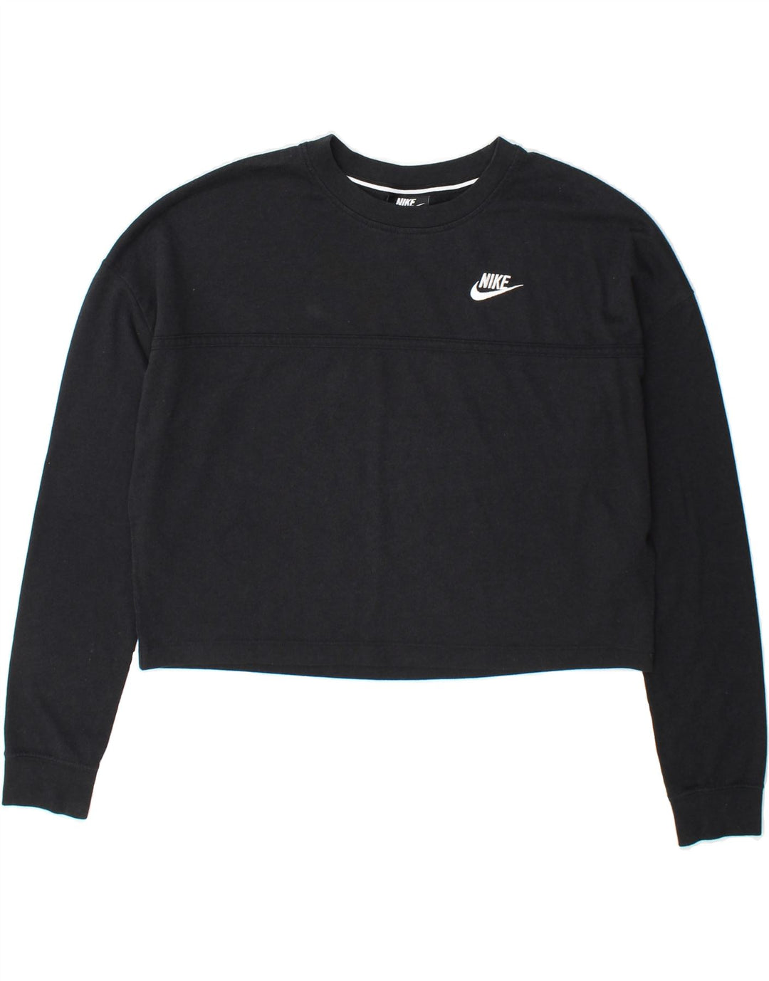 NIKE Womens Oversized Crop Sweatshirt Jumper UK 10 Small Black Polyester Vintage Nike and Second-Hand Nike from Messina Hembry 