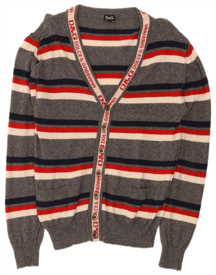 Dolce & Gabbana Maglione cardigan grafico da uomo in lana a righe grigio medio