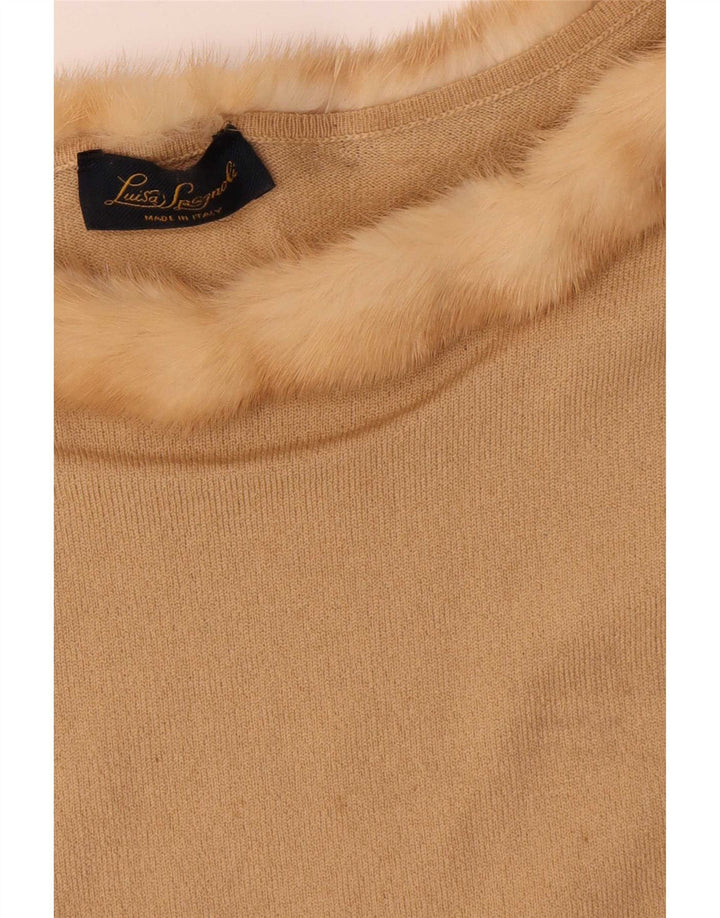 Luisa Spagnoli Top da donna manica 3/4 UK 12 Beige medio Lana