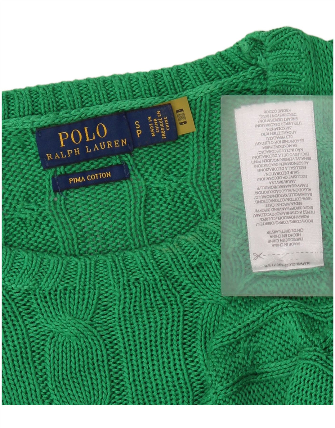 POLO RALPH LAUREN Maglione maglione girocollo da donna UK 10 piccolo cotone verde