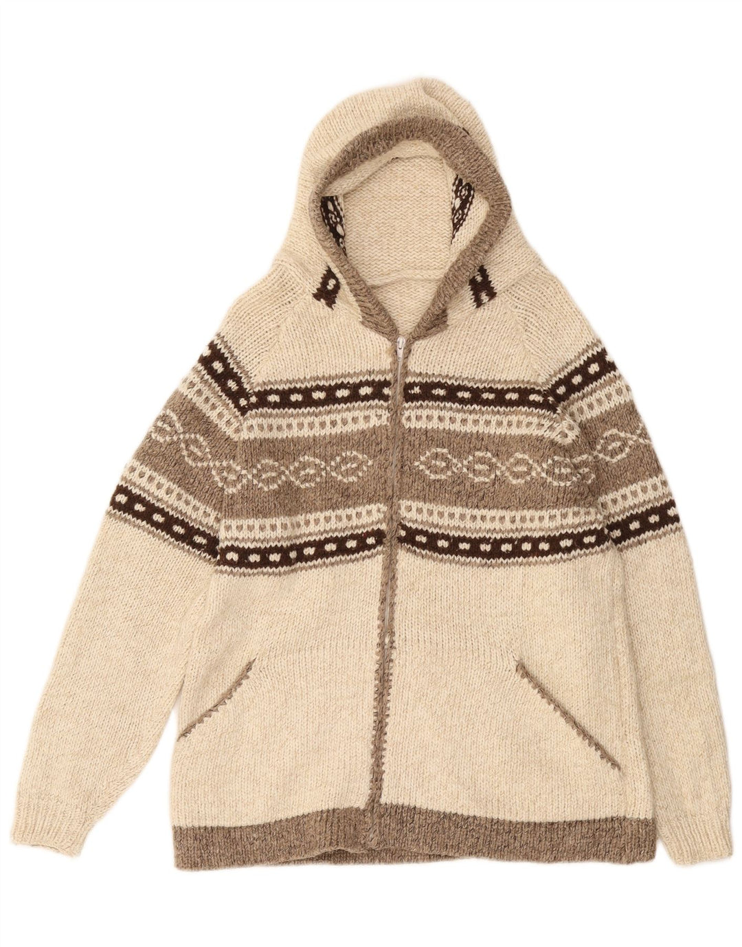 Maglione cardigan con cappuccio da uomo VINTAGE medio bianco sporco Fair Isle