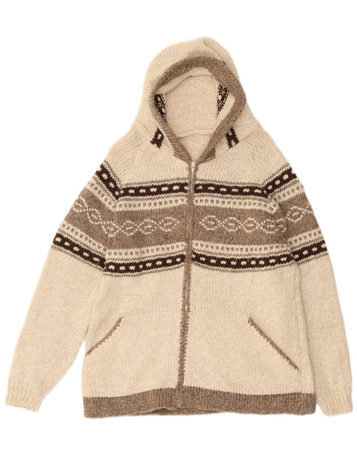 Maglione cardigan con cappuccio da uomo VINTAGE medio bianco sporco Fair Isle