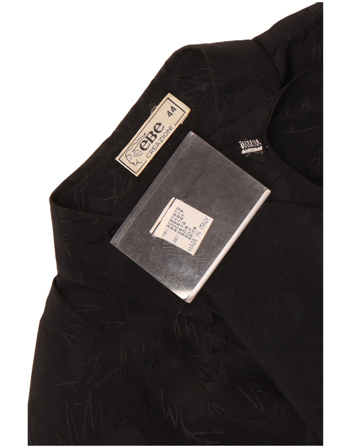 Top camicetta a maniche lunghe da donna vintage IT 44 medio nero geometrico