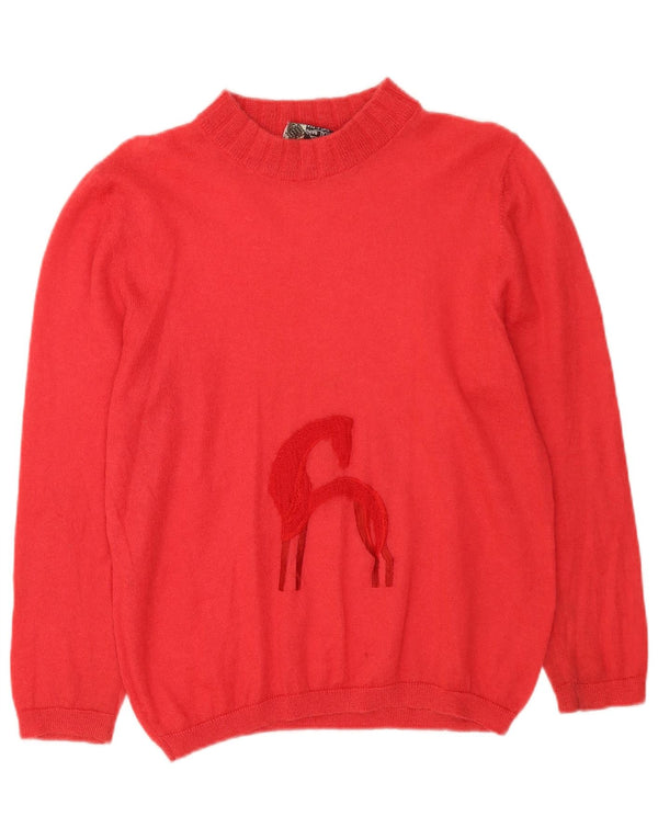 Maglione da donna vintage con collo alto e grafica, UK 16, grande rosa